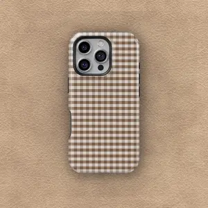 Brown Gingham Magsafe / Tough Phone Case, Soft Girl Cute Design, Slim Shockproof Protective Cover, Fits iPhone 17 16 15 14 13 12
