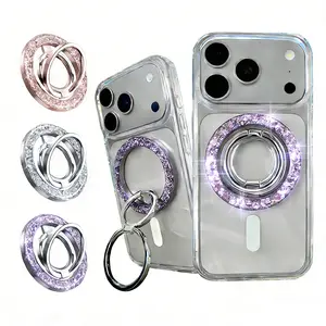 Aesthetic Bling Bling Phone Holder Sparkly MagSafe Ring Stand Luxury Diamond Magnetic Kickstand Mini Portable Secure Grip 360 Rotating Stylish Phone Accessory Perfect Gift for Women