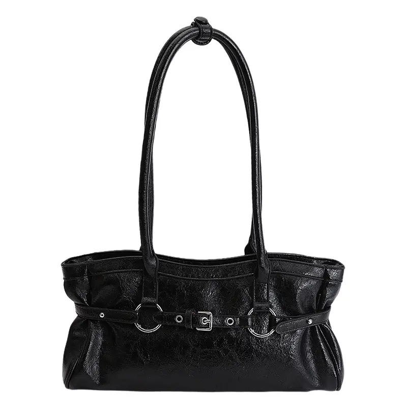 Fashionable and unique simple tote bag for women, 2026 new model, high-end feel, with belt buckle, casual shoulder, crossbody, and underarm bag Mouse Themed Inspirational plaid fashion messenger Lock Leather solid color bucket bag commuter