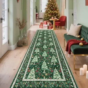 Christmas Deer Santa Long Rug, Multiple Colors Available, Soft Durable Washable Decorative Carpet for Indoor Outdoor Use, Perfect Home Decor