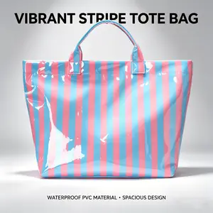 Striped Color Block Jelly Tote Bag, Large Capacity Lightweight Shoulder Purse, Fresh and Sweet Casual Everyday Bag for Summer, Beach and Vacation, Zipper Closure, Adorable Gift for Women