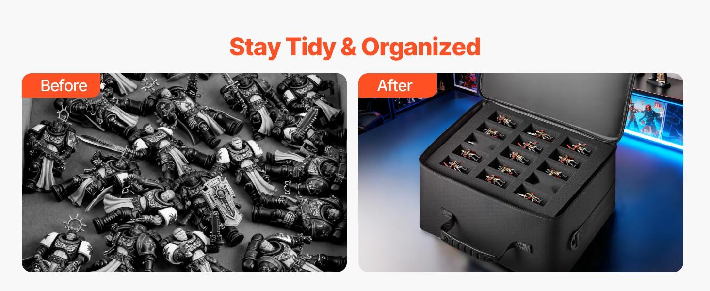 Miniature Storage Carrying Case For Figures And Mini Models, Fits 1:500-1:750 Scale Figures, Portable Transport Bag With Adjustable Shoulder Strap, Three Foam Layer Dividers For Large Capacity, Durable Exterior, Minis Not Included