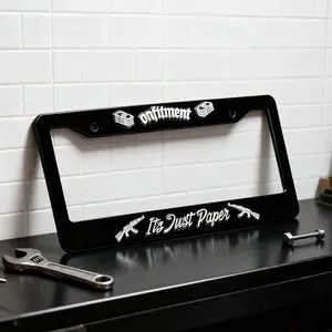 Universal "Its Just Paper" Stainless Steel License Plate Frame for Cars - Fits Standard US Vehicles 12.2 x 6 Inches with 2 Holes & Screws