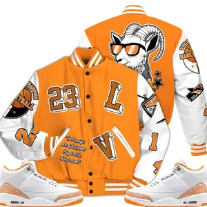 3 White Orange Peel Varsity Jacket, Orange Citrus 3s Outfit AIR Number 23 Shirts To Match Sneaker Streetwear