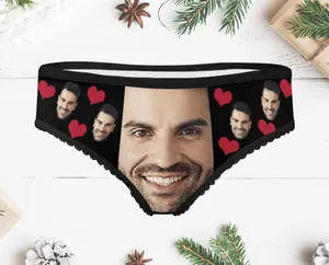 Custom Photo Briefs, Personalized Face on Women's Underwear, Give Girlfriend/Wife Valentines & Birthday Gifts, Valentines Panties Fashion Soft Womenswear Breathable Comfortable psd girls Heart High Waist