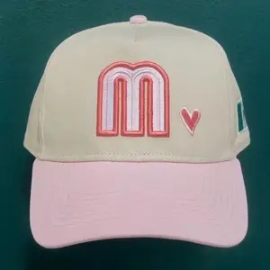 Pink Mexico Baseball Hat with Heart & Flag Embroidery for Stylish Outfits - White Cap with Pink Trim, Adjustable Strap, Breathable Cotton, Ideal for Casual Wear & Mexican Culture Apparel -Gorra para Mexicanas
