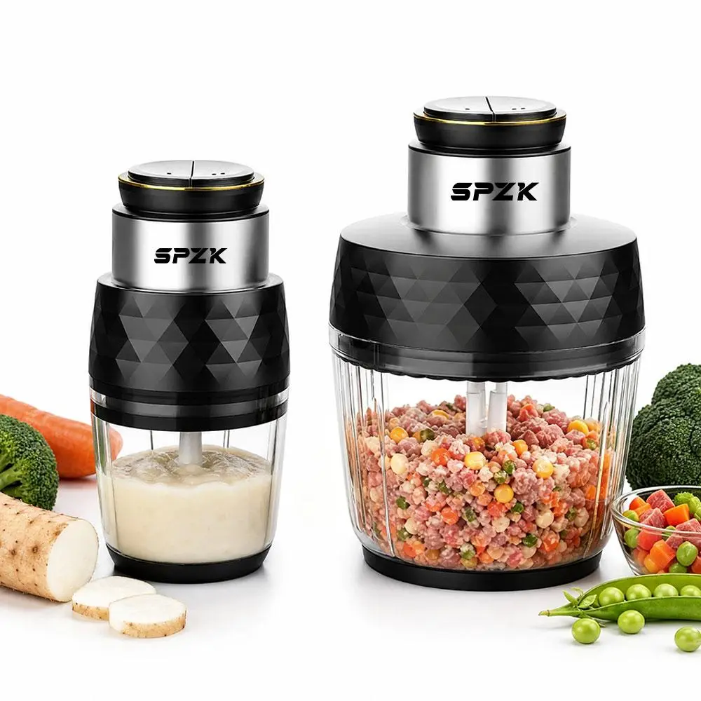 SPZK 2-Bowl 300W 2-in-1 Speed Control Mini Food Processor - 0.6L & 2.5L Blender, Powerful Smoothie Maker, Time Saving Kitchen Tool for Chop, Grind, Slice