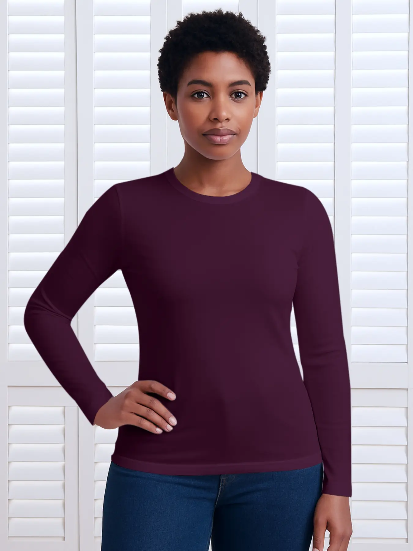 Women's Classic Round Neck Long Sleeve Thermal Underwear Top, Casual Plain Simple Base Layer Shirt for Home & Outdoor Wear