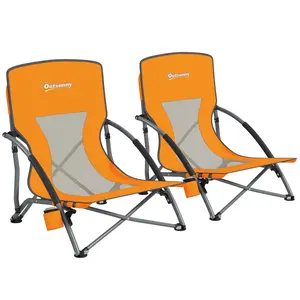 Outsunny Set of 2 Backpack Beach Chair, Folding Beach Chairs with Mesh Back, Carry Bag and Cup Holder, Lightweight and Portable for Outdoor Camping Lawn Sports Picnic