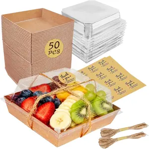 Charcuterie Boxes with Clear  (50 Pack),Mini Charcuterie Containers,To Go Paper Small Charcuterie Boxe,Disposable  Box Container - Pastry,Cookie,Sandwich, Cake,Dessert,Snack