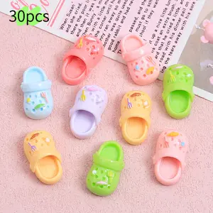 30pcs Cream-Colored Resin Pendants DIY Accessories, Fashionable Slipper Glue Decorations, Phone Case And Keychain Decorations, Handmade Material Set, Cute Items For Girls