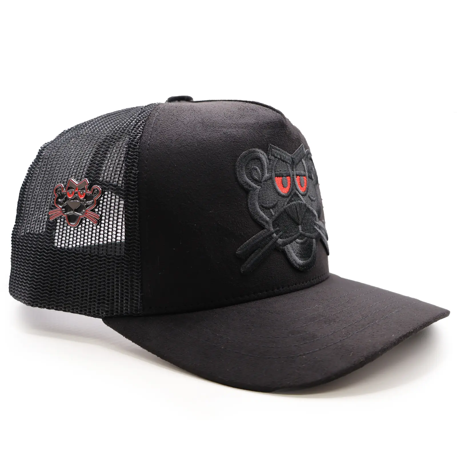 La Pantera Black Sueded Mesh Hat – Embroidered Panther Design | High Crown 5 Panel Snapback | Ranchero Chido Premium Cap