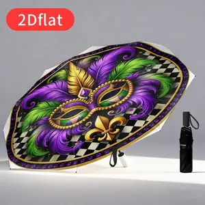 1 Mari Gras Mask Design Umbrella – Purple, Green, and Gold Carnival Colors, Compact Travel Umbrella with Sturdy Iron Frame, Portable All-Season Umbrella for Women and Men, Perfect for Parties and Festivals, Festive, Lightweight Umbrella