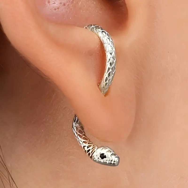 Women's Fashion Snake Design Hoop Earrings, Fashionable Hoop Earrings, Cute Delicate Small Snake Wrap Ear Studs, Animal Element, or Silver Color, Punk Style Earrings, Punk/goth Jewelry Gift