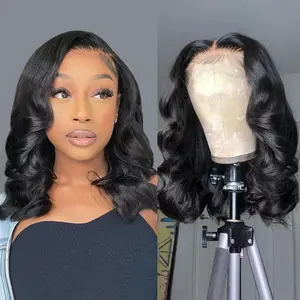 Wear and Go Glueless Wigs Human Hair Pre Plucked Pre Cut Short Bob Loose Body Wave Lace Front Wigs Human Hair for Women Upgraded Glueless Bob Wig No Glue 13x4 HD Lace Closure Wigs (14 Inch)