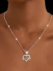 Elegant Women's Classic Eternal Love Necklace, Sparkling Infinity Heart Pendant, Artificial Zirconia Choker, Fashion Jewelry, Heart Shaped Necklace