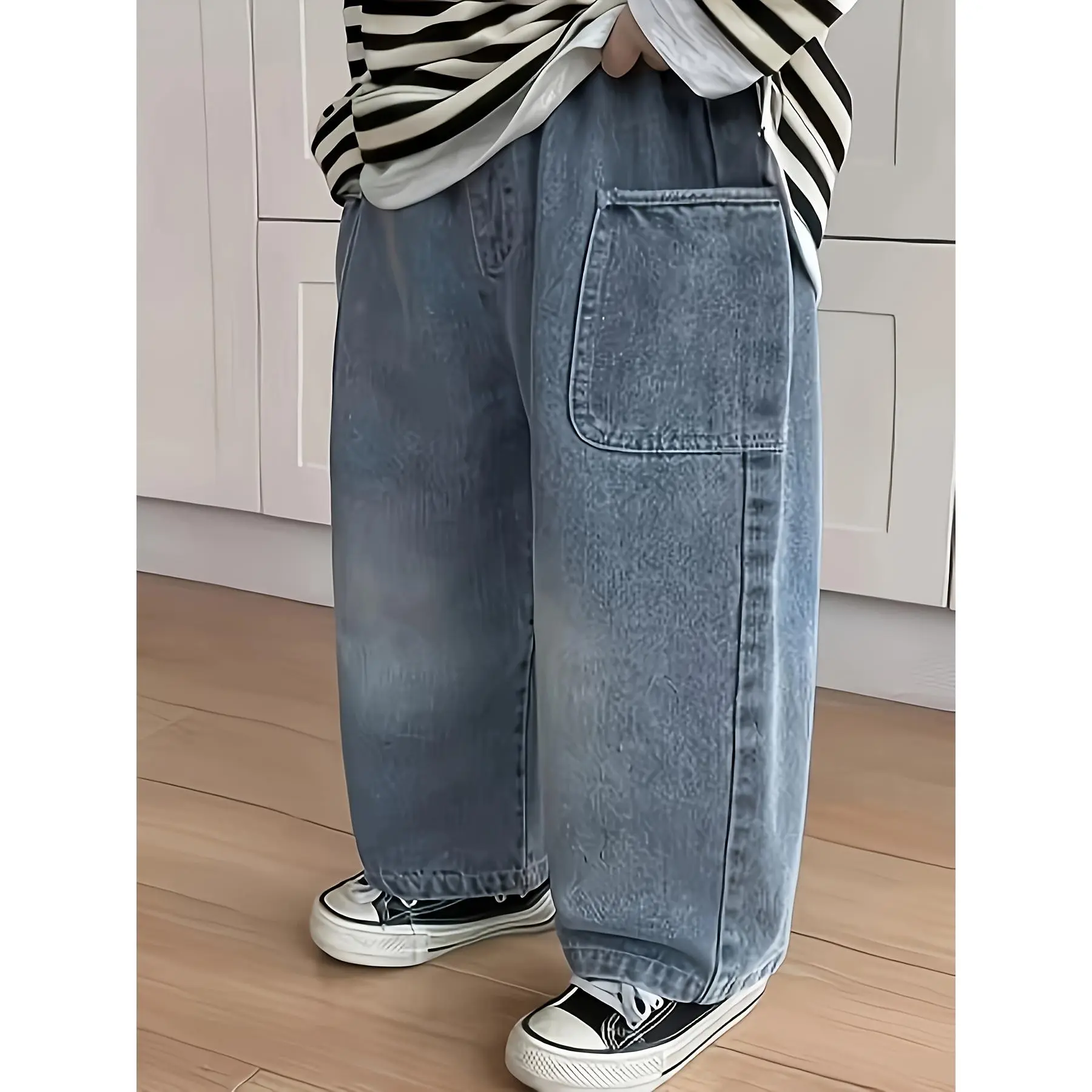Children's Jeans Spring and Autumn New Style Toddler Baby Casual Long Pants Stylish Side Pocket Boys' Jeans Straight Pants
