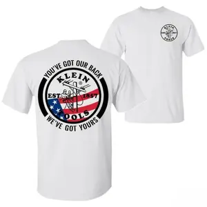 Klein Tools T-Shirt - Patriotic Lineman Graphic Tee With "You've Got Our Back" Slogan, Workwear For Tradesmen, Electricians, and American Workers