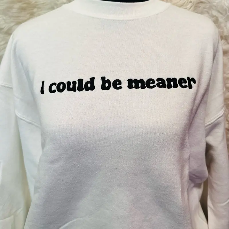 Star’s Shining Gifts Custom Made I Could Be Meaner Embroidered Gildan Crewneck Sweater with Black Thread