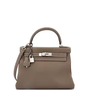 Pre-owned HERMÈS Leather Top Handle Bags Hermes Kelly Handbag Grey Clemence with Palladium Hardware 28 by Rebag