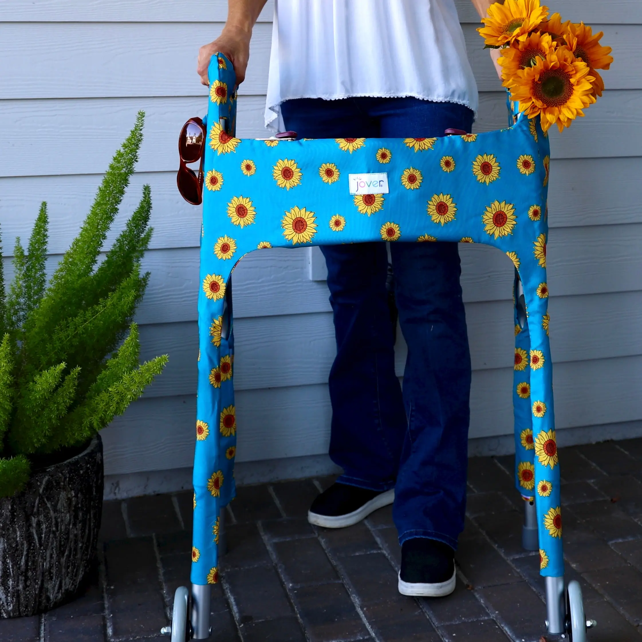 Walker Cover in Sunflowers–Medical Walker Accessory with Pockets