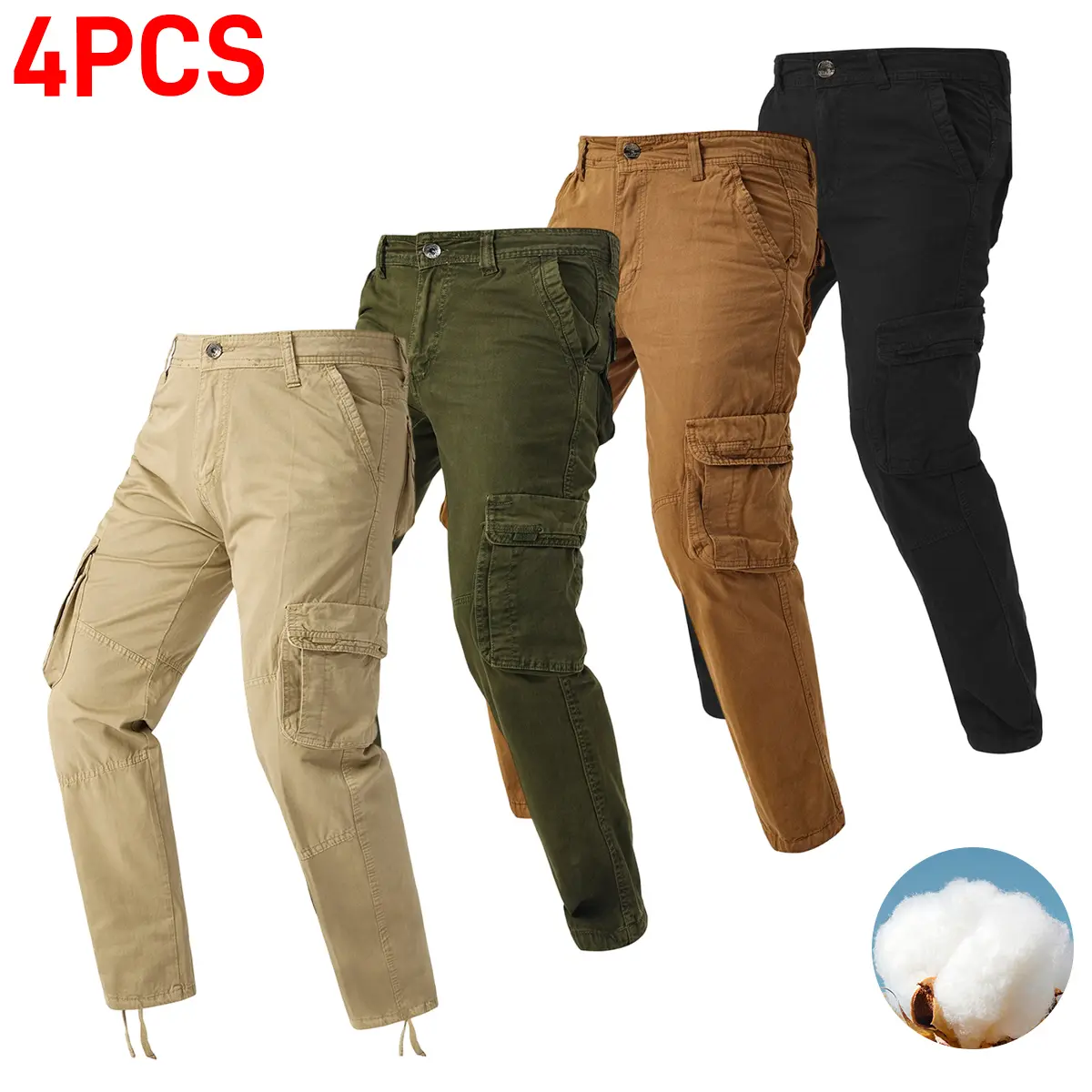 4pcs Men's Lightweight Work Pants - Durable, Breathable, Quick-Drying, Multi-Pocket, Suitable for Outdoor Adventure, Hiking, and Work (Belt Not Included), All-Season Pants Straight Pants Outdoor Wear-Resistant, Hiking Pants