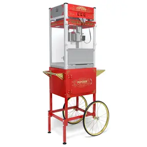 Popcorn Machine with Cart: This popcorn machine on wheels combines an antique-style design with modern features. The cart includes 16" bicycle-style wheels and a cabinet with storage space for popcorn