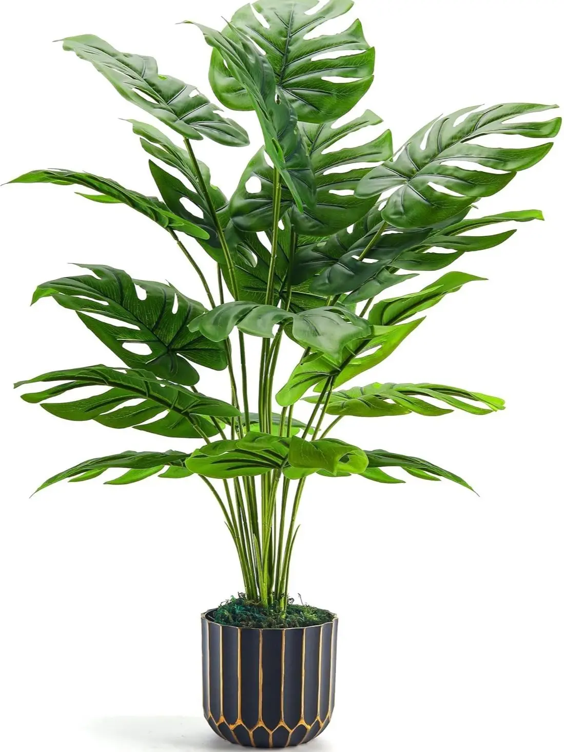 28" Fake Plants, Monstera Plant in Black Gold Pot for Home Decor | Artificial plants indoor add refined tropical greenery to modern offices, elegant entryways, reception areas and house decor