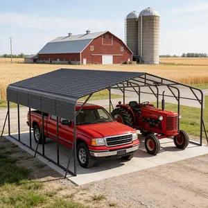 20x25 FT Heavy Duty Metal Carport for 2 Cars - Weatherproof Outdoor Portable Garage - Galvanized Steel Roof, Removable PE Sidewalls, Reinforced Base, LED Solar Lamp - for Trucks, Boats, RVs