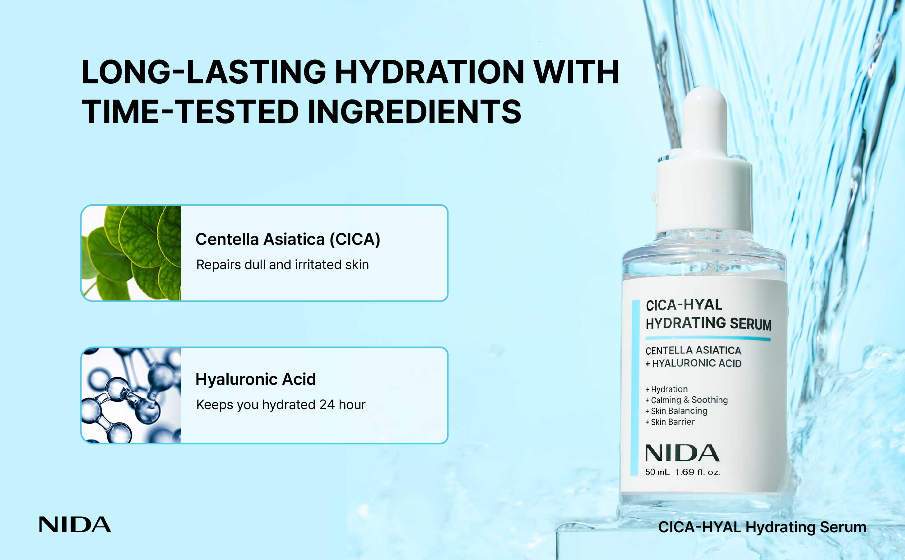 NIDA Hydrating Renewal Serum(s) CICA Hyaluronic acid Peptide Propolis Dry Skin Wrinkles NIDA Hydrating Renewal Serum(s) CICA Hyaluronic acid Peptide Propolis Dry Skin Wrinkles