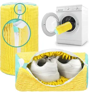 Shoe Washing Machine Bag - 2Pcs - Laundry Shoe Bag for Washer and Dryer - 2Pc Reusable Sneaker Cleaning Sack for All Type of Tennis - Reinforced Zipper, 360° Deep Cleaning (Yellow) ZENO