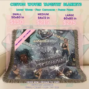 Deedubbanus Kreashions Custom Woven Tapestry Blanket - Small 50x60 in, Medium 54x72 in, Large 60x80 in - Fully Customized Fringe Finish