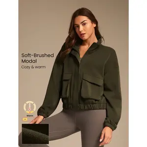 GLOWMODE Modal Fleece Warm Stretchy Relaxed Fit Cargo Long Sleeve Jacket With Side Pockets Daily Casual Winter