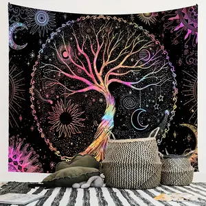 Colorful Tree Tapestry Bohemian Tree Backdrop Nature Theme Wall Hanging Photography Background Artistic Decor for Living Room Bedroom Indoor Outdoor Home Decoration