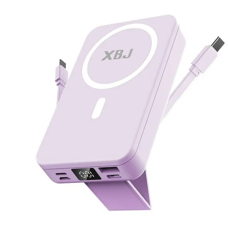 10000mAh Magnetic Power Bank, Foldable Wireless Portable Charger with LED Display, Comes with Type-C Cable, Supports Fast Charging and Lightning Input, Made of Lightweight Silicone, Charges Smartphones Android Phones, Compact and Portable，Best Gift ldeas