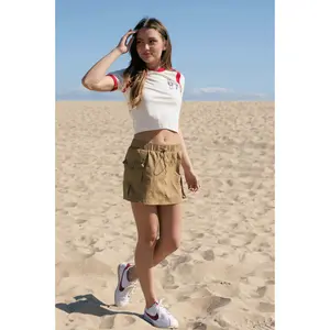 Cargo Waist String Mini Skirt - Khaki
