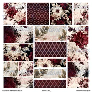 Dark Romance 3 Patchwork Element Sheet – Red & Black Gothic Roses – Pre-Cut Printed Vinyl (10x10 or 12x12)