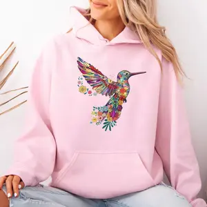 Floral Hummingbird Hoodie, Animal Lover Tee, Gift For Her, Bird Lover Shirt, Spring Birds, Unisex Sweater Pullover Tee