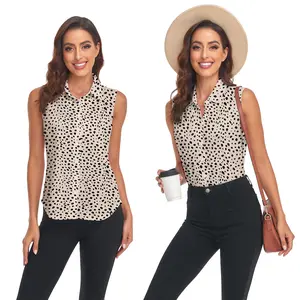 Soneven Womens Sleeveless Button Down Shirts Printed Golf Polo Shirts  Casual Work Blouse Tops Summer White