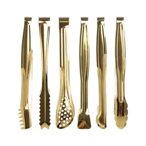 Gold Plated Mini Serving Tongs Set 6-Inch Appetizers Tongs Stainless Steel Small Sugar Cube Tongs Ice Tongs, Set of 6