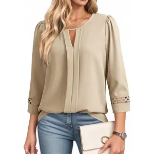 Dokotoo Womens 3/4 Sleeve Tops Dressy Blouses Crewneck Business Casual Office Shirts Clothes