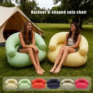 Portable U-Shaped Inflatable Velvet Chair, Single Person Sofa with Armrests, Outdoor Tent Seat, Lazy Lounge Chair, Easy to Carry