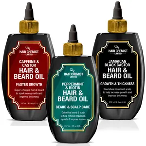 Hair Chemist Men's Hair & Beard Oil Collection 3-PC Gift Set - Caffeine & Castor, Peppermint & Biotin, Jamaican Black Castor - Faster Growth, Beard & Scalp Care