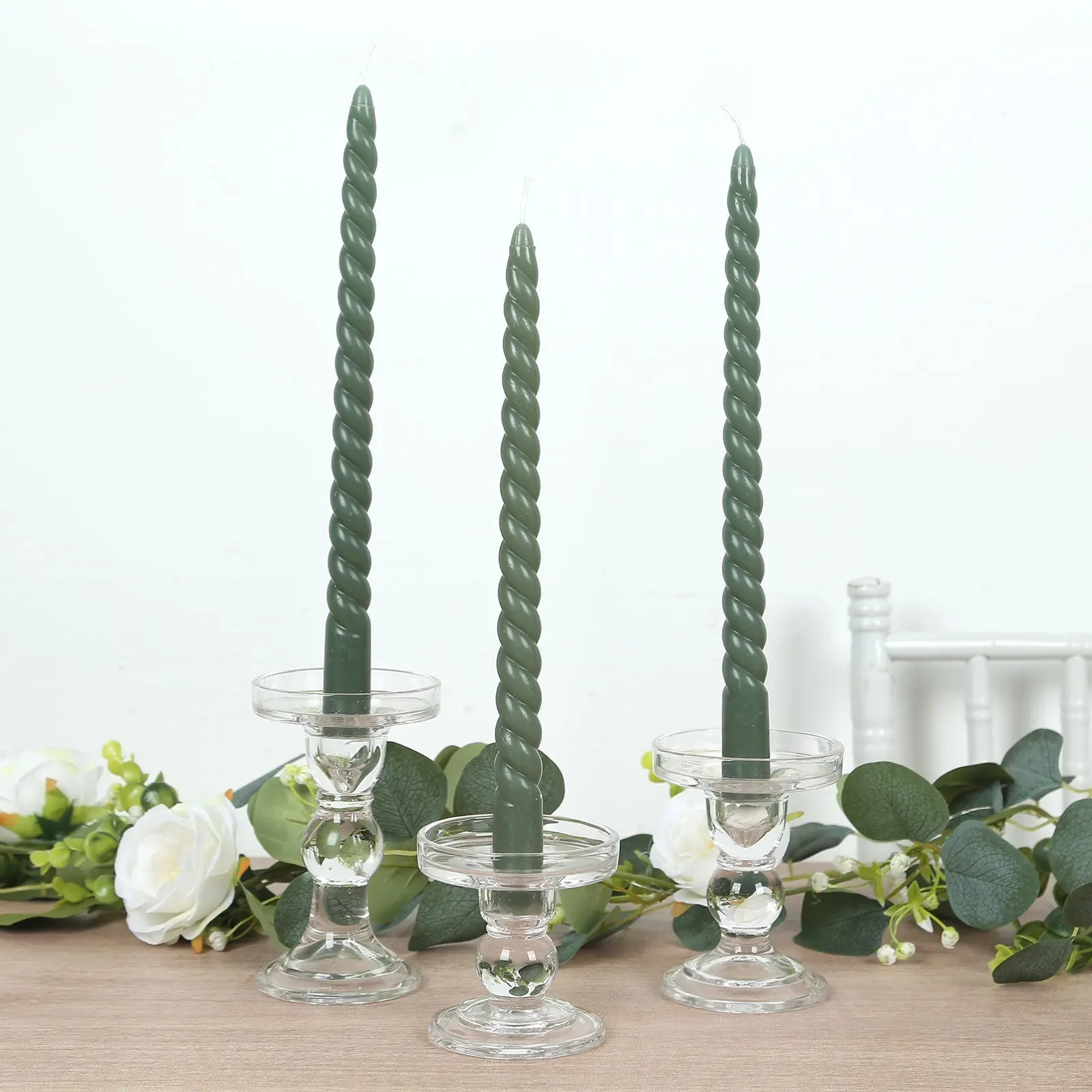 12 Pack Dusty Sage Green Premium Spiral Long Burn Wick Taper Candles, Tall Unscented Wax Dinner Candle Sticks 11"