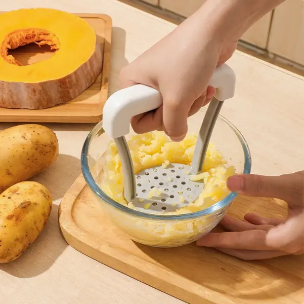 Stainless Steel Potato Masher with Ergonomic Handle, Manual Food Smasher for Potatoes, Pumpkin, Sweet Potato & Baby Food