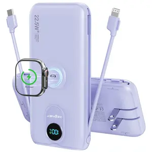 CITICR-The 10000mAh thin and portable charger comes with an AC wall plug Apple Watch magnetic power bank. The digital display screen is equipped with 2 cables for 5 output PD20W fast charging, suitable for devices such as iPhone, Android, and iWatch