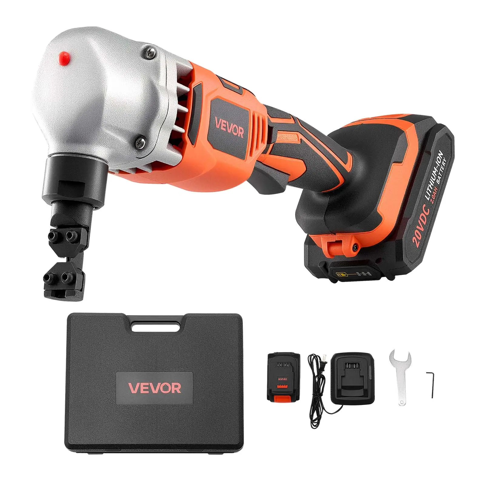 VEVOR Powerful Cordless Metal Nibbler, 18V 2000mAh Quick-Recharging Battery, 1200RPM Brushless Motor, 3.5kg Electric Cutter with Plastic Case for Auto Repair, Industrial Workshops & DIY Projects, Cuts Stainless Steel/Aluminum/Copper Sheets