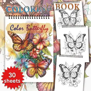 Butterfly Pattern Coloring Book, 30 Sheets 100gsm Thick Paper Coloring Book, DIY Painting Supplies for Stress Relief, Holiday Gift