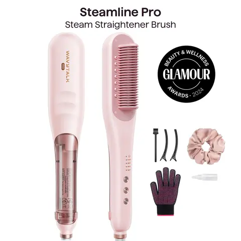 Wavytalk Steamline Pro Steam Straightener Brush, Hair Tools with Straightening Comb, Scrunchie and Glove