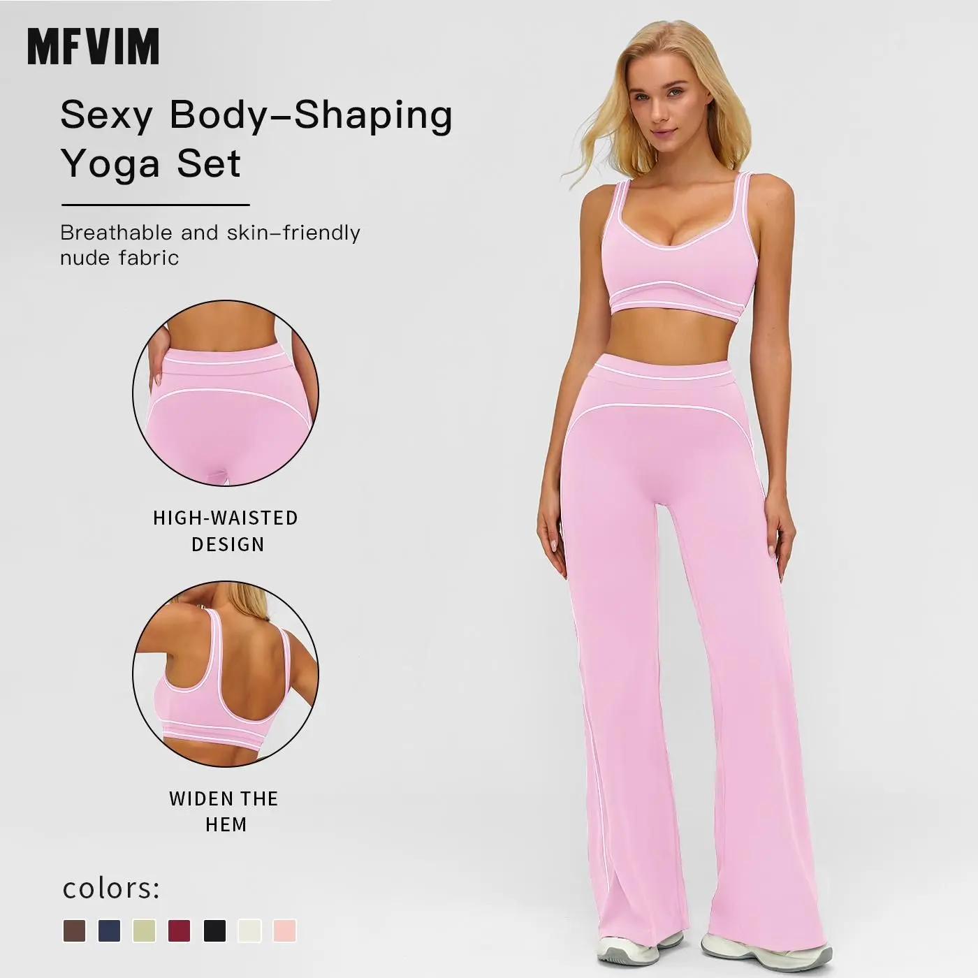 MFVIM Women’s Two-Piece Sports Set – High-Waisted Yoga Pants with Tummy Control and Micro Flare, Premium Contrast Color Design for Running and Everyday Wear,summerwins,travel essentials,camping essentials